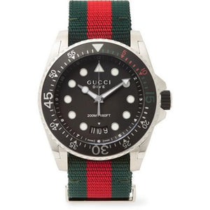 Gucci Dive Black Dial Red & Green Nylon Strap Watch For Men - YA136209 Authentic Buy Shop Now