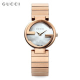 Gucci G Interlocking Mother of Pearl Dial Rose Gold Steel Strap Watch For Women - YA133515 Authentic Buy Shop Now