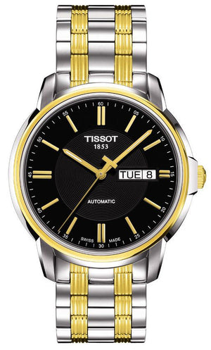 Tissot Automatics III Day Date Black Dial Two Tone Steel Strap Watch For Men - T065.430.22.051.00 Authentic Buy Shop Now