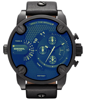 Diesel Little Daddy Blue Dial Black Leather Strap Watch For Men - DZ7257 Authentic Buy Shop Now