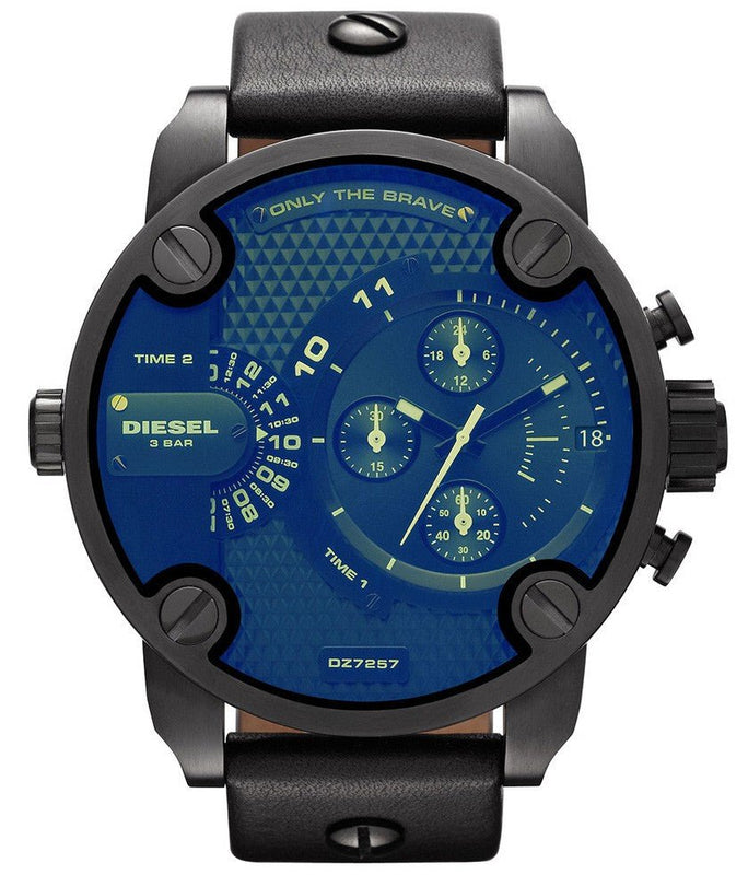 Diesel Little Daddy Blue Dial Black Leather Strap Watch For Men - DZ7257 Authentic Buy Shop Now