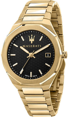 Maserati Stile Black Dial Gold Steel Strap Watch For Men - R8853142004 Authentic Buy Shop Now
