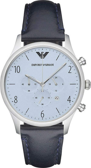Emporio Armani Chronograph Blue Dial Blue Leather Strap Watch For Men - AR1889 Authentic Buy Shop Now