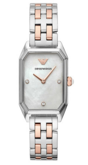 Emporio Armani Gianni T Bar Mother of Pearl Dial Two Tone Steel Strap Watch For Women - AR11146 Authentic Buy Shop Now