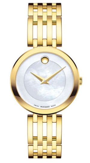 Movado Esperanza 28mm Mother of Pearl Dial Gold Steel Strap Watch For Women - 0607054 Authentic Buy Shop Now