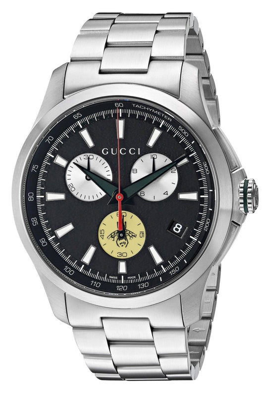 Gucci G-Timeless Chronograph Black Dial Silver Steel Strap Watch For Men - YA126267 Authentic Buy Shop Now