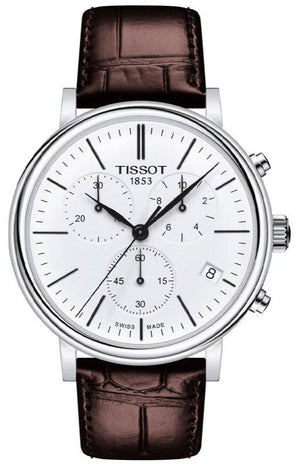 Tissot Carson Premium Chronograph White Dial Brown Leather Strap Watch For Men - T122.417.16.011.00 Authentic Buy Shop Now