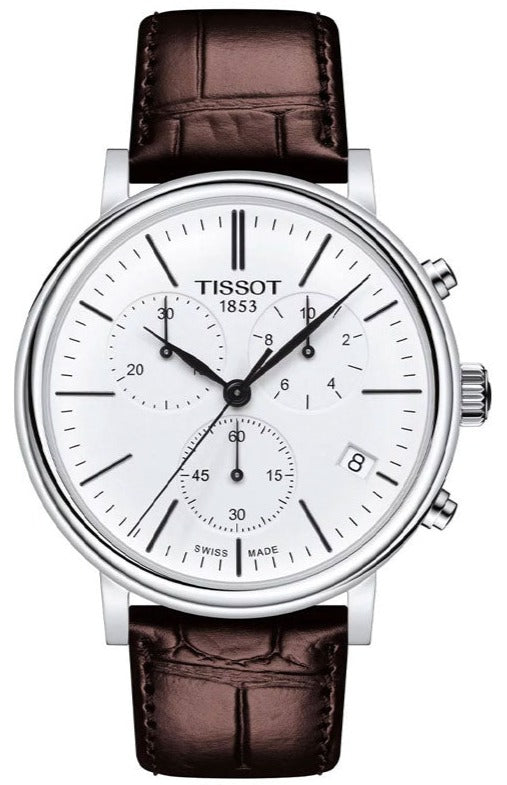 Tissot Carson Premium Chronograph White Dial Brown Leather Strap Watch For Men - T122.417.16.011.00 Authentic Buy Shop Now