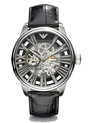 Emporio Armani Meccanico Automatic Black Dial Leather Strap Watch For Men - AR4629 Authentic Buy Shop Now