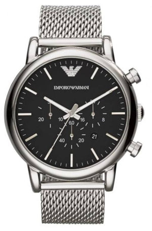 Emporio Armani Classic Chronograph Black Dial Silver Mesh Bracelet Watch For Men - AR1808 Authentic Buy Shop Now