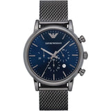 Emporio Armani Chronograph Blue Dial Gun Metallic Mesh Bracelet Watch For Men - AR1979 Authentic Buy Shop Now