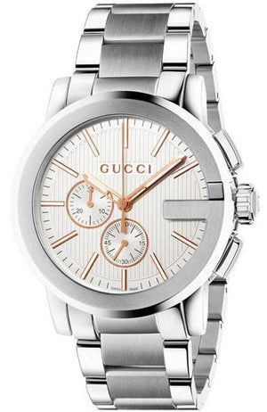 Gucci G Chrono Chronograph Silver Dial Silver Steel Strap Watch For Men - YA101201 Authentic Buy Shop Now