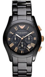 Emporio Armani Valente Ceramica Chronograph Black Dial Black Steel Strap Watch For Men - AR1410 Authentic Buy Shop Now