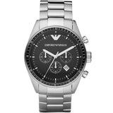 Emporio Armani Sportivo Chronograph Black Dial Silver Stainless Steel Watch For Men - AR0585 Authentic Buy Shop Now