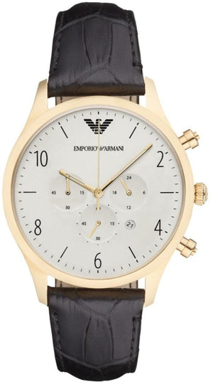 Emporio Armani Classic Chronograph White Dial Black Leather Strap Watch For Men - AR1892 Authentic Buy Shop Now