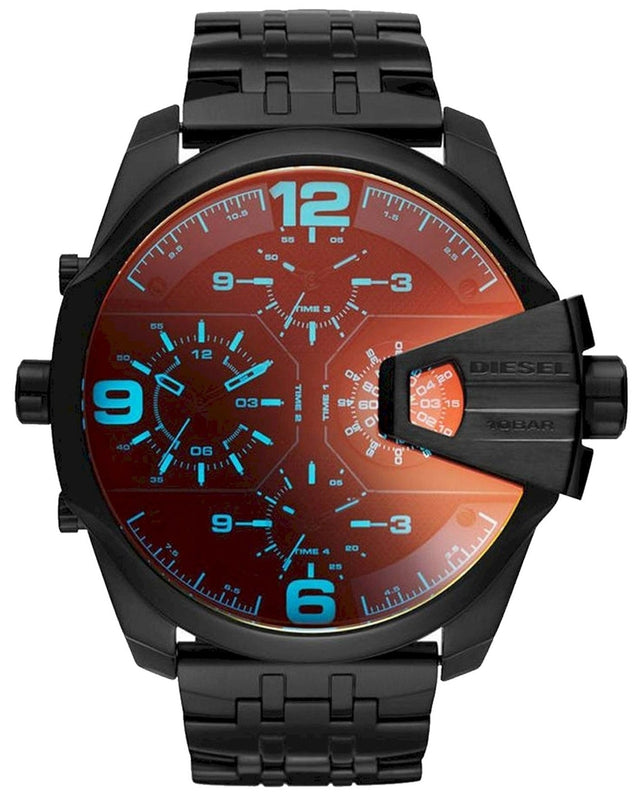 Diesel Uber Chief Chronograph Red Dial Black Steel Strap Watch For Men - DZ7373 Authentic Buy Shop Now