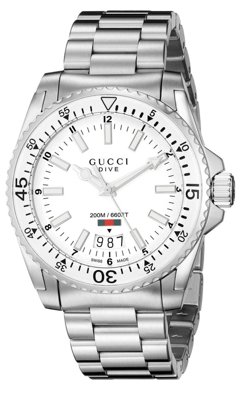 Gucci Dive Quartz White Dial Silver Steel Strap Watch for Men - YA136302 Authentic Buy Shop Now