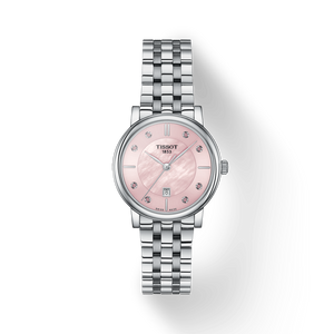 Tissot Carson Premium Lady Mother of Pearl Pink Dial Silver Steel Strap Watch For Women - T122.210.11.159.00 Authentic Buy Shop Now