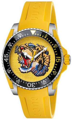 Gucci Dive Tiger Yellow Dial Yellow Rubber Strap Watch For Men - YA136317 Authentic Buy Shop Now