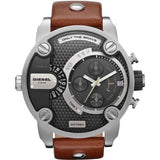 Diesel SBA Dual Time Black Dial Brown Leather Strap Watch For Men - DZ7264 Authentic Buy Shop Now