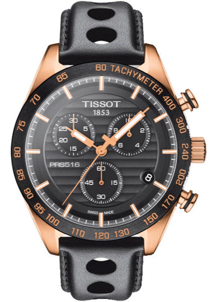 Tissot PRS 516 Chronograph Black Dial Black Leather Strap Watch For Men - T100.417.36.051.00 Authentic Buy Shop Now