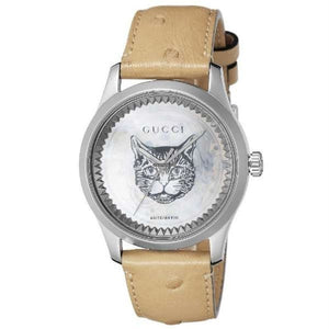 Gucci G Timeless Automatic Mother of Pearl Dial Brown Leather Strap Watch For Women - YA1264112 Authentic Buy Shop Now