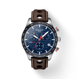 Tissot PRS 516 Chronograph Blue Dial Brown Leather Strap Watch For Men - T100.417.16.041.00 Authentic Buy Shop Now