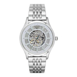 Emporio Armani Meccanico Skeleton Silver Dial Silver Steel Strap Watch For Men - AR1945 Authentic Buy Shop Now