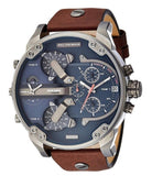 Diesel Mr Daddy Chronograph Blue Dial Brown Leather Strap Watch For Men - DZ7314 Authentic Buy Shop Now