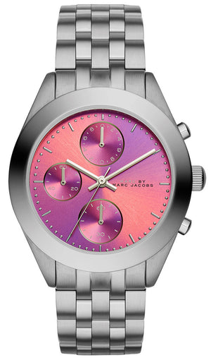 Marc Jacobs Peeker Chronograph Pink Dial Silver Steel Strap Watch for Women - MBM3372 Authentic Buy Shop Now