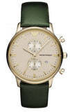 Emporio Armani Chronograph Champagne Dial Green Leather Strap Watch For Men - AR1722 Authentic Buy Shop Now
