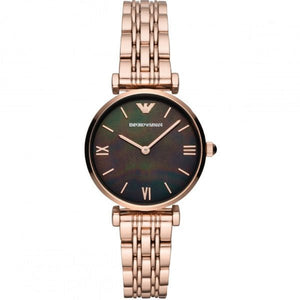 Emporio Armani Gianni T-Bar Black Dial Rose Gold Strap Watch For Women - AR11145 Authentic Buy Shop Now