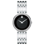Movado Esperanza 63 Diamonds Black Dial Silver Steel Strap Watch For Women - 0607052 Authentic Buy Shop Now