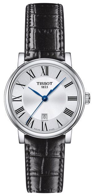 Tissot Carson Premium Lady Silver Dial Black Leather Strap Watch For Women - T122.210.16.033.00 Authentic Buy Shop Now