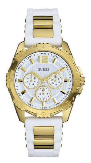 Guess Intrepid White Dial Two Tone Silicone Strap Watch For Women - W0325L2 Authentic Buy Shop Now