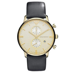 Emporio Armani Gianni Beige Dial Grey Leather Strap Watch For Men - AR0386 Authentic Buy Shop Now
