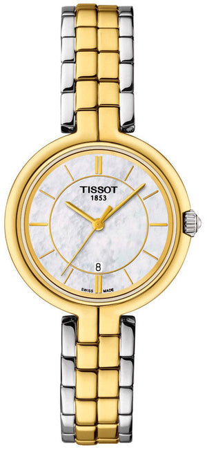Tissot Flamingo Mother of Pearl White Dial Two Tone Steel Strap Watch For Women - T094.210.22.111.01 Authentic Buy Shop Now