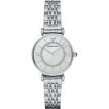 Emporio Armani Gianni T-Bar Mother of Pearl Dial Silver Stainless Steel Watch For Women - AR1908 Authentic Buy Shop Now