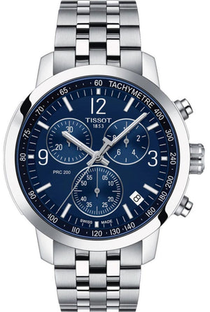 Tissot PRC 200 Chronograph Quartz Blue Dial Silver Steel Strap Watch For Men - T114.417.11.047.00 Authentic Buy Shop Now