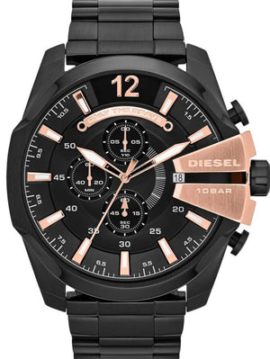 Diesel Mega Chief Chronograph Black Dial Black Steel Strap Watch For Men - DZ4309 Authentic Buy Shop Now