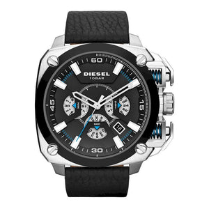 Diesel BAMF Chronograph Black Dial Black Leather Strap Watch For Men - DZ7345 Authentic Buy Shop Now