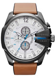 Diesel Mega Chief Chronograph White Dial Brown Leather Strap Watch For Men - DZ4280 Authentic Buy Shop Now