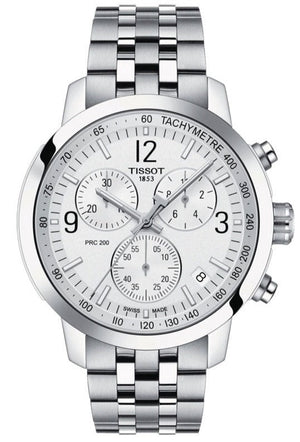 Tissot T Sport PRC 200 Chronograph White Dial Silver Steel Strap Watch For Men - T114.417.11.037.00 Authentic Buy Shop Now