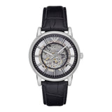 Emporio Armani Luigi Silver Skeleton Dial Black Leather Strap Watch For Men - AR1981 Authentic Buy Shop Now