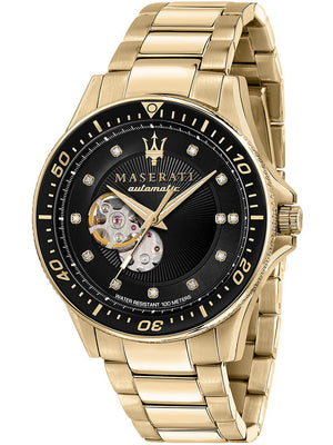 Maserati SFIDA Black Dial Yellow Gold Toned Stainless Steel Watch For Men - R8823140003 Authentic Buy Shop Now