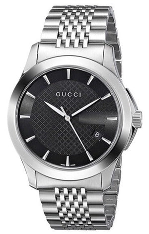 Gucci G Timeless Black Dial Silver Steel Strap Watch For Men - YA126402 Authentic Buy Shop Now