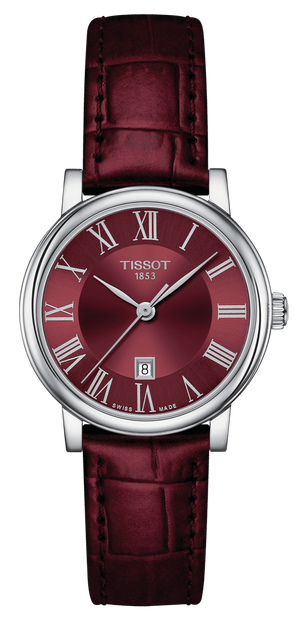 Tissot Carson Premium Lady Maroon Dial Maroon Leather Strap Watch For Women - T122.210.16.373.00 Authentic Buy Shop Now