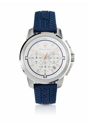 Maserati Successo Chronograph White Dial Blue Rubber Strap Watch For Men - R8871621013 Authentic Buy Shop Now