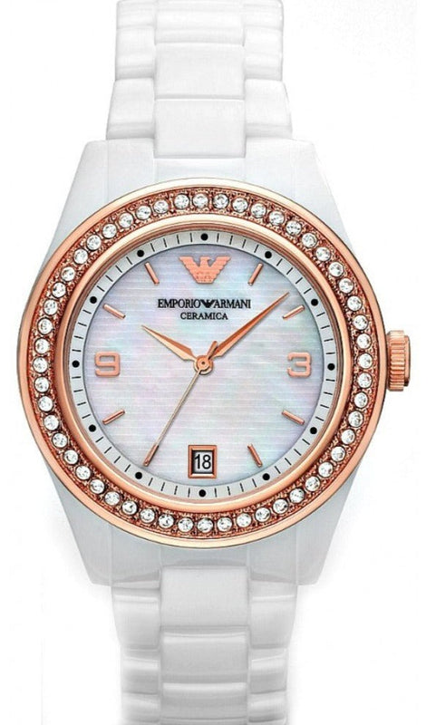 Emporio Armani Ceramica Mother of Pearl Dial White Ceramic Dial Watch For Women - AR1472 Authentic Buy Shop Now