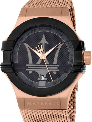 Maserati Potenza Classic Black Dial Rose Gold Mesh Bracelet Watch For Men - R8853108009 Authentic Buy Shop Now